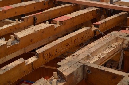 Carving on a deck beam